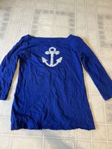 Ann Taylor Loft T Shirt Small Petite Anchor Sequin Blue 3/4 Sleeve Tee - $18.51