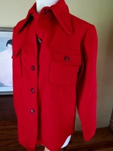 Vintage 60&#39;s 70&#39;s Sears JR Bazaar RED Wool Shirt Jacket  XS 6 Hunting Outdoor - £21.14 GBP
