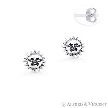 Smiling Face Sun Celestial Charm Oxidized .925 Sterling Silver 7mm Stud Earrings - £17.55 GBP