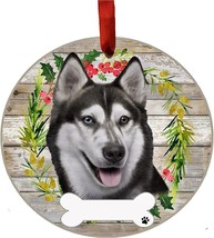 Siberian Husky Dog Wreath Ornament Personalizable Christmas Holiday Decoration - £11.46 GBP