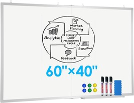 Magnetic White Board, Foldable Large Dry Erase Board, Aluminium Frame, 60x40 In - £116.63 GBP