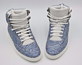 Jimmy Choo Bradley Denim Blue Crinkled Leather High Top Trainers Sneaker... - $375.00