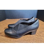 Clarks Rosalyn  Black Leather Slip On Loafer Heels Women 8.5 Shoes - $540.74 MXN