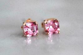 4Ct Asscher Cut Pink Ruby Stud Push Back Earring&#39;s For Her 14K Rose Gold Over - £73.90 GBP