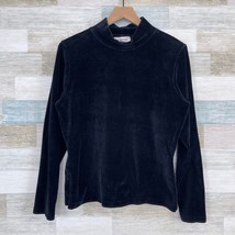 Talbots VTG 90s Soft Velvet Ribbed Mock Neck Sweater Black Casual Womens Medium - £21.02 GBP