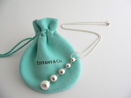 Tiffany &amp; Co Silver Graduated Bead Dangle Ball Drop Necklace Pendant Gift Pouch - £358.11 GBP