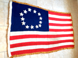 Fabulous Patriotic Folk Art Hand Knitted American Flag Throw, BB2 - £26.62 GBP