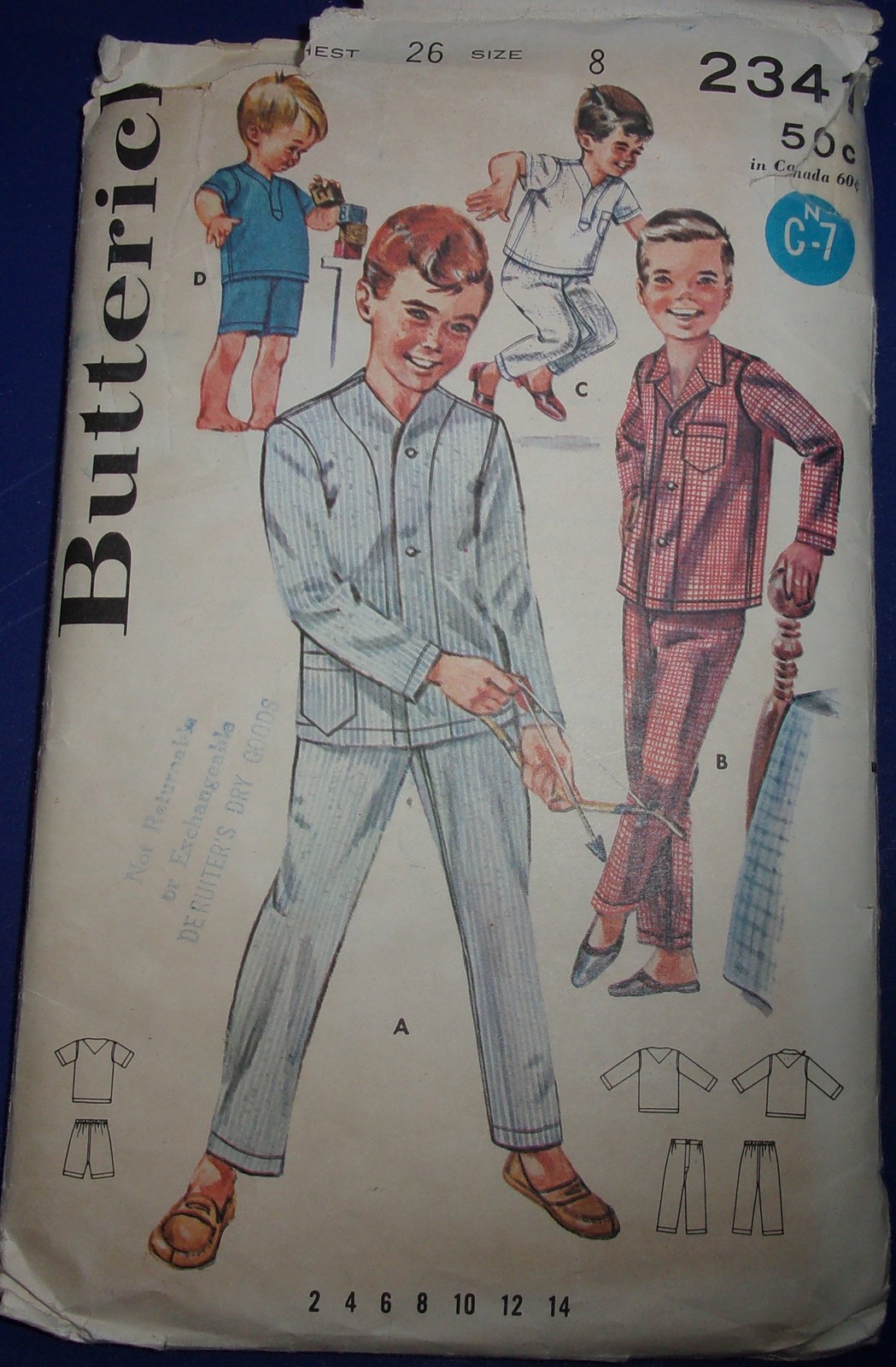Butterick Boys’ Tailored Pajamas Size 8 #2342  - $5.99