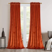 Set of 2 Burnt Orange Velvet Curtains Blackout Custom Drapes Panels Living Room - £38.19 GBP+
