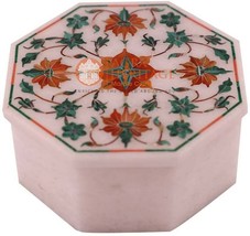 2&quot;x2&quot; White Handmade Jewelry Box Carnelian Inlaid Marquetry Art Hallowee... - £187.01 GBP