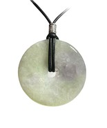 Mens Large Lavender Green Jade Donut Necklace 50mm  Leather Cord Man Gift - £30.53 GBP