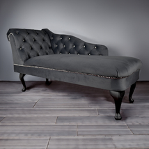 Regent Handmade Tufted Grey Velvet Chaise Longue Bedroom Accent Chair - £254.36 GBP