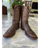 Exotic leathers part full quill Ostrich leather &amp; Teju leather brown siz... - $350.00