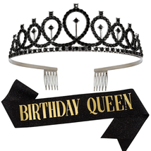 Birthday Sash &amp; Crystal Black Tiara Kit CIEHER Birthday Crown and Sash Crowns fo - £12.05 GBP