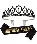 Birthday Sash &amp; Crystal Black Tiara Kit CIEHER Birthday Crown and Sash C... - £12.07 GBP