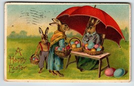 Easter Postcard Dressed Rabbits Painted Eggs Umbrella Fantasy BW Germany 1909 - £14.28 GBP