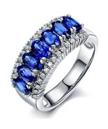 Natural Sapphire Gemstone Marquise Cut 14K White Gold Diamond Eternity Ring - $1,146.59