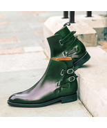 Green Men Burnished Toe High Ankle Rounded Double Buckle Strap Jodhpur B... - £127.59 GBP+