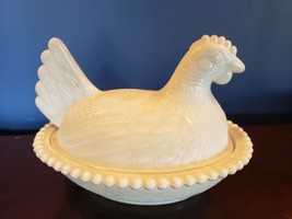 Vintage Milk Glass Lidded Chicken Bowl Dish  - $29.69
