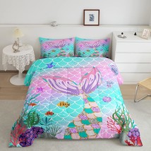 Mermaid Tail Comforter Set,Kids Fish Scales Down Comforter Queen,Girly Rainbow B - £73.51 GBP
