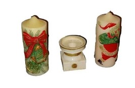 Pair Vintage Christmas MCM 60s Holiday Elegance pillar candles Jasco Holder - £12.50 GBP