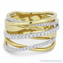 0.54ct Round Cut Diamond 14k Yellow White Gold Right-Hand Overlap Loop Wrap Ring - £1,650.36 GBP
