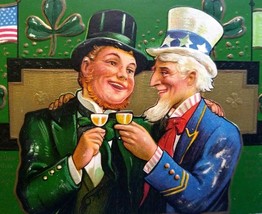 Saint Patrick&#39;s Day Postcard Uncle Sam Irish Toasting Cocktails Embossed 1910 - £32.55 GBP