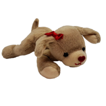 Hallmark Kissing Puppy Dog Plush Toy Tan Red Bow &amp; Heart Nose 7&quot; Stuffed Animal - £7.80 GBP