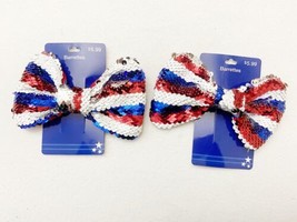 2 July 4th Theme American Flag Bow Barrattes, Big - £8.68 GBP