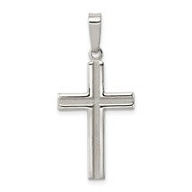 Sterling Silver Polished &amp; Matte Finish Cross Pendant Charm Jewelry 29mm... - £13.98 GBP