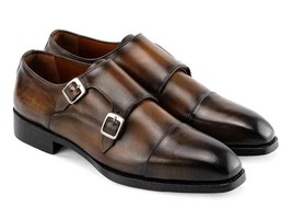 Paul Parkman Mens Shoes Green Leather Double Monkstrap Handmade 9468-GRN - $529.99