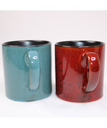 NEW GIBSON HOME Coffee Mugs Extra Large Set Of 2 Blue Green &amp; Red Black ... - $19.54