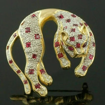 2.00 Ct Natural Moissanite Panther Party Wear Brooch Pin 14K Yellow Gold Plated - £246.55 GBP