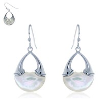Sterling Silver Upside Down V With MOP Earrings - £56.47 GBP