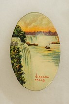 Vintage Travel Souvenir Niagara Falls Litho Oval Purse Vanity Pocket Mirror - £15.65 GBP