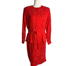 Vintage Donna Morgan Floral Silk Dress 4 Red Buttons Elastic Waist Long ... - £41.04 GBP