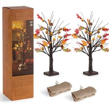 2 Pack 24 Inch Lighted Oak Maple Tree Fall Decorations For Home, Battery-Powered - £34.74 GBP