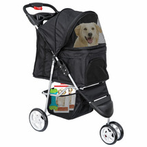 3-Wheel Sturdy Pet Stroller Foldable Dog Stroller Cart Cat Carrier Cart Black - £72.73 GBP