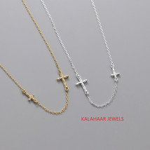 Sideways Cross Necklace in Sterling Silver and Gold, Cross Choker Neckla... - $105.40
