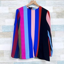 Diane Von Furstenberg Silk Colorful Multi Striped Side Slit Blouse Womens 6 - £42.71 GBP