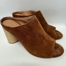 Urban Outfitters UO Block Wooden Heel Suede Mules Shoes Brown Camel size 9 - $19.87