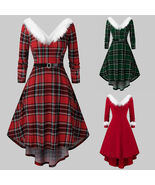 Christmas Women&#39;s Fur Patchwork V-neck Long Sleeved Dress - $34.90