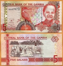 GAMBIA  2013 UNC 5 Dalasis Banknote Paper Money Bill P-25(2) - $1.75