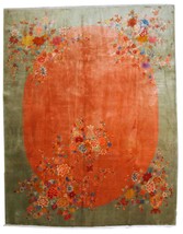 Handmade antique Art Deco Chinese rug 9.1&#39; x 11.6&#39; (277cm x 353cm) 1920s - £7,170.22 GBP