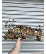 Brass Metal Wall Art Sculpture Covered Bridge Trees 30” Long MCM VTG C. ... - $2,069.65 MXN