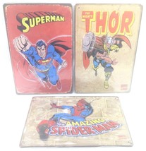 MARVEL THE AMAZING SPIDERMAN THOR &amp; DC SUPERMAN 3D Tin Sign Metal Poster... - $26.73