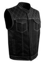 Men&#39;s Vest Black Denim/Leather Motorcycle Club Vest - $147.82 CAD+