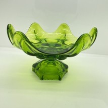 Viking Epic Column Ruffled Bowl Open Compote Green Vintage Glass Mid Century - £19.56 GBP