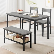 Gaomon Dining Table Set For 4, Kitchen Table With 2 Chairs And A Bench,, Grey - £213.77 GBP