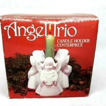 Vintage Porcelain Bisque Candle Holder White Angel Trio Christmas Center... - £15.78 GBP